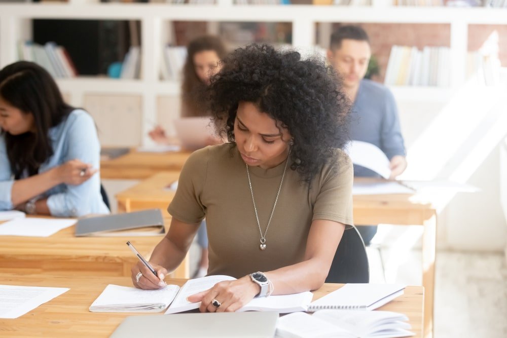 Focused,Serious,African,American,Female,College,High,School,Student,Studying